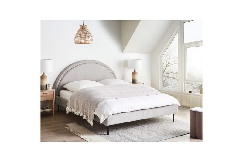Seng med lamelramme Margut - Grå/Polyester, 160x200 cm - Møbler - Senge - Sengeramme & sengestel