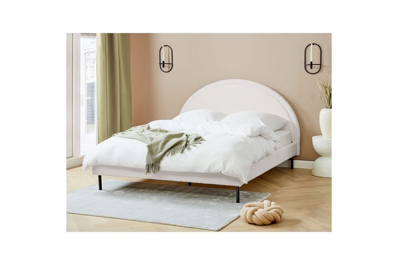 Seng med lamelramme Margut - Hvid/Bouclé, 160x200 cm - Møbler - Senge - Sengeramme & sengestel