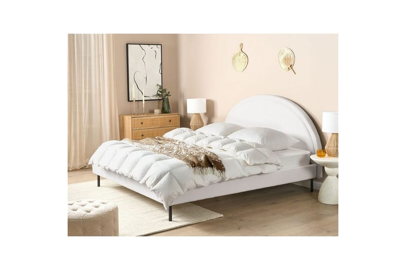 Seng med lamelramme Margut - Hvid/Bouclé, 180x200 cm - Møbler - Senge - Sengeramme & sengestel