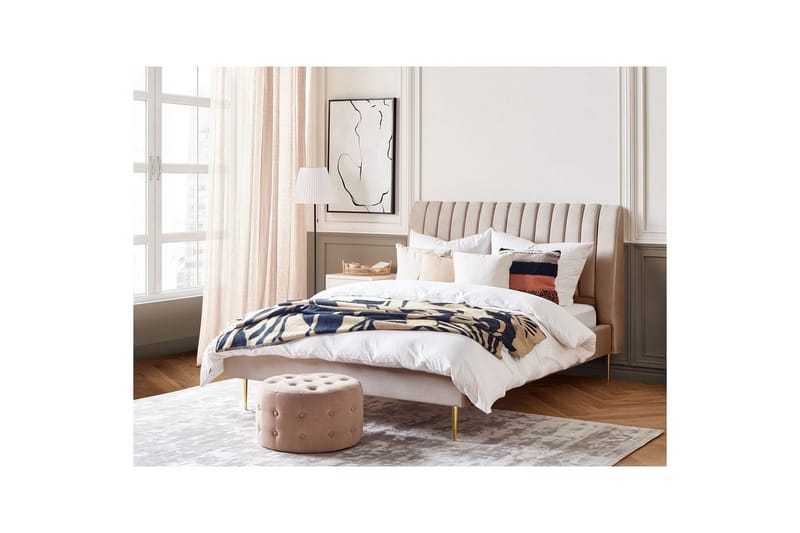 Seng med lamelramme Marville - Beige, guld, 160x200 cm - Møbler - Senge - Sengeramme & sengestel