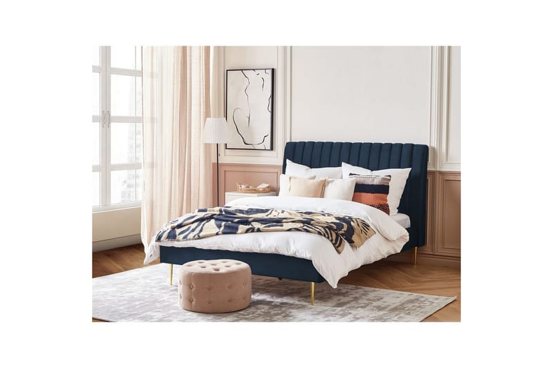 Seng med lamelramme Marville - Blå, guld, 140x200 cm - Møbler - Senge - Sengeramme & sengestel