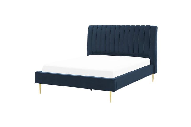 Seng med lamelramme Marville - Blå, guld, 140x200 cm - Møbler - Senge - Sengeramme & sengestel