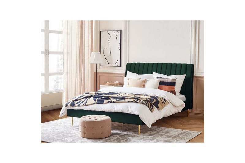 Seng med lamelramme Marville - Grøn, guld, 180x200 cm - Møbler - Senge - Sengeramme & sengestel