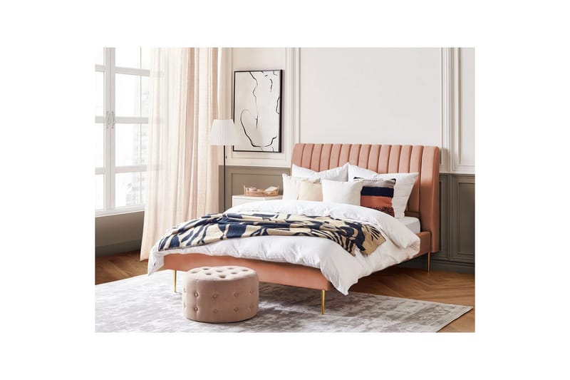 Seng med lamelramme Marville - Rosa, Guld, Rosa, guld, 140x200 cm - Møbler - Senge - Sengeramme & sengestel