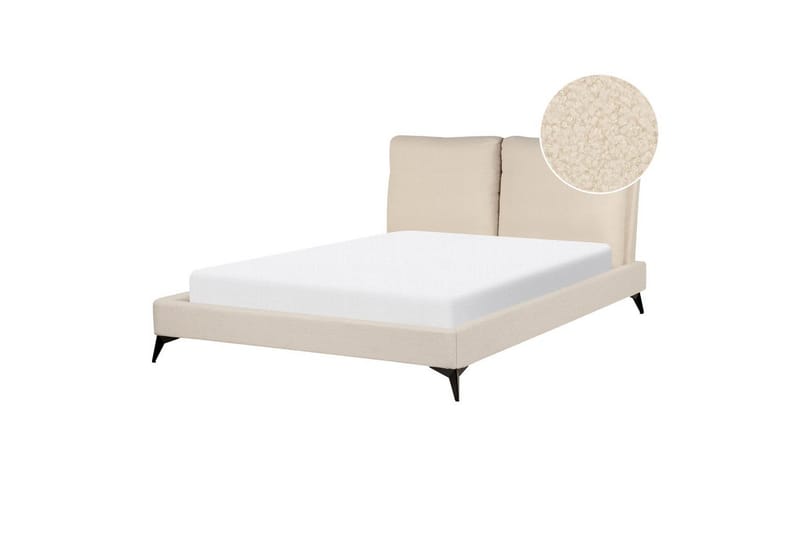 Seng med lamelramme Melle - Beige/Bouclé, Beige/bouclé, Beige/Boucléstof, 140x200 cm - Møbler - Senge - Sengeramme & sengestel