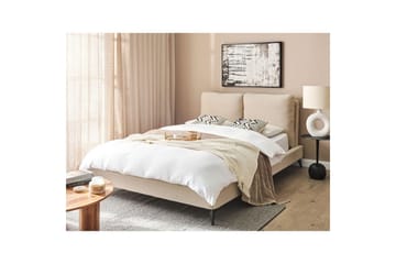 Seng med lamelramme Melle - Beige/Bouclé, Beige/bouclé, Beige/Boucléstof, 140x200 cm - Møbler - Senge - Sengeramme & sengestel