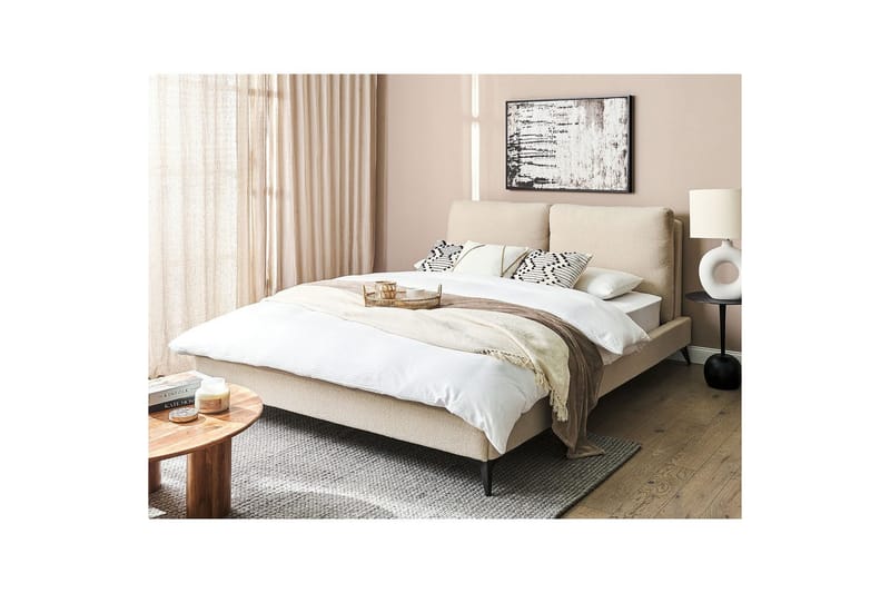 Seng med lamelramme Melle - Beige/Bouclé, Beige/bouclé, Beige/Boucléstof, 160x200 cm - Møbler - Senge - Sengeramme & sengestel