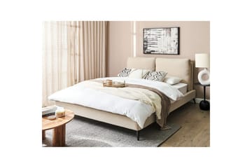 Seng med lamelramme Melle - Beige/Bouclé, Beige/bouclé, Beige/Boucléstof, 160x200 cm - Møbler - Senge - Sengeramme & sengestel