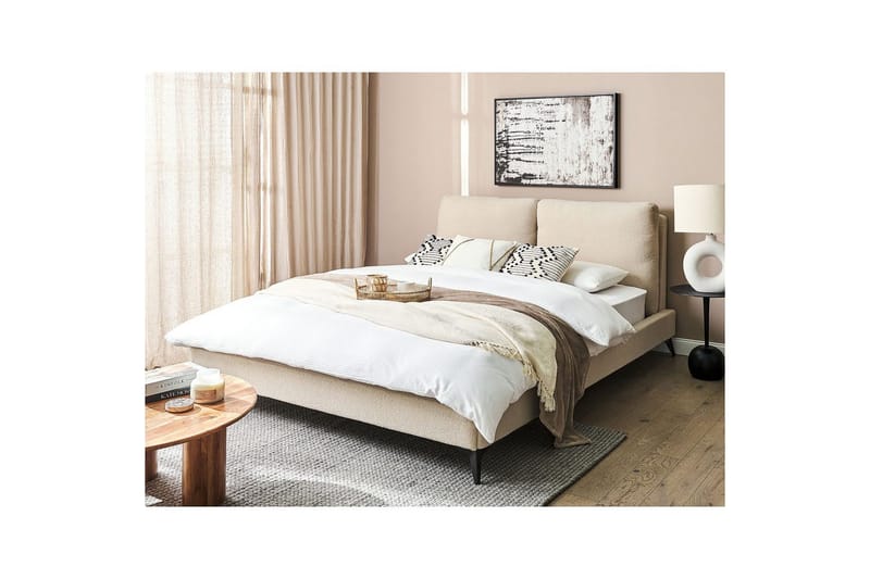 Seng med lamelramme Melle - Beige/Bouclé, Beige/bouclé, Beige/Boucléstof, 160x200 cm - Møbler - Senge - Sengeramme & sengestel
