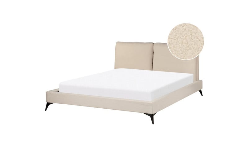 Seng med lamelramme Melle - Beige/Bouclé, Beige/bouclé, Beige/Boucléstof, 160x200 cm - Møbler - Senge - Sengeramme & sengestel