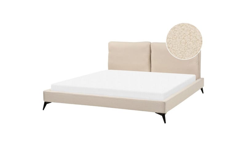 Seng med lamelramme Melle - Beige/Bouclé, Beige/bouclé, Beige/Boucléstof, 180x200 cm - Møbler - Senge - Sengeramme & sengestel