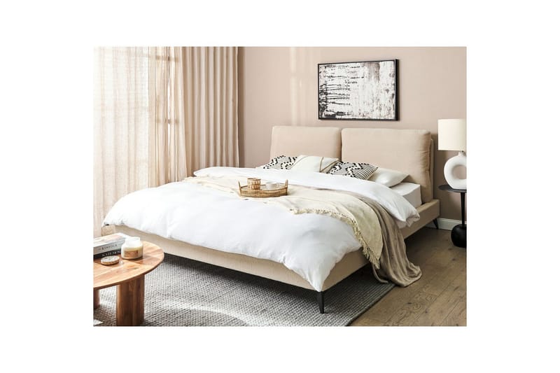 Seng med lamelramme Melle - Beige/Bouclé, Beige/bouclé, Beige/Boucléstof, 180x200 cm - Møbler - Senge - Sengeramme & sengestel