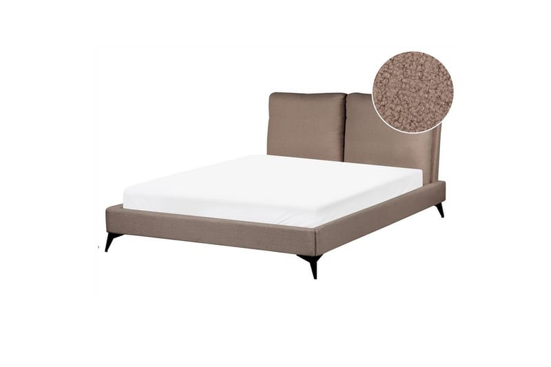 Seng med lamelramme Melle - Brun, Sort/Bouclé, 140x200 cm - Møbler - Senge - Sengeramme & sengestel