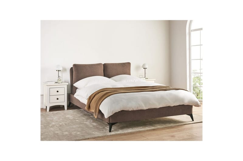 Seng med lamelramme Melle - Brun, Sort/Bouclé, 140x200 cm - Møbler - Senge - Sengeramme & sengestel