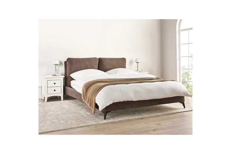 Seng med lamelramme Melle - Brun, Sort/Bouclé, 160x200 cm - Møbler - Senge - Sengeramme & sengestel