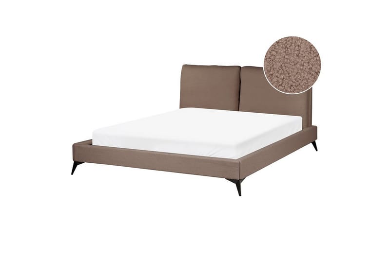 Seng med lamelramme Melle - Brun, Sort/Bouclé, 160x200 cm - Møbler - Senge - Sengeramme & sengestel