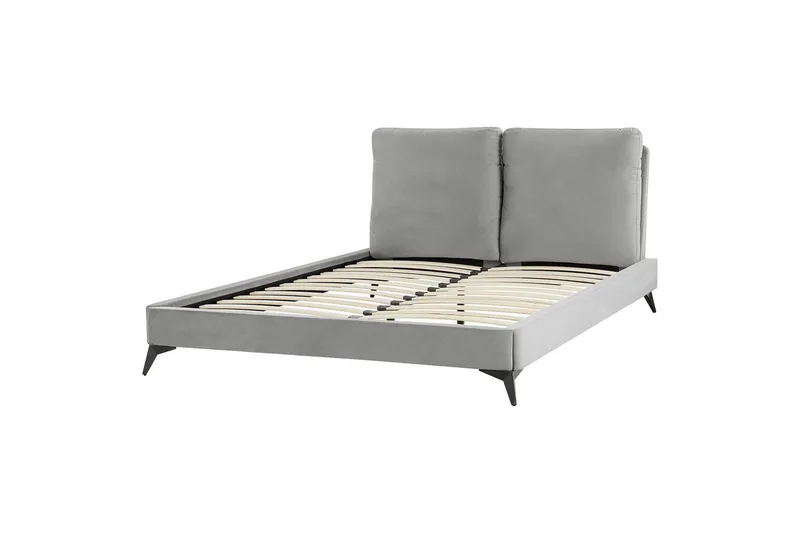 Seng med lamelramme Melle - Grå, sort/Fløjl, 140x200 cm - Møbler - Senge - Sengeramme & sengestel