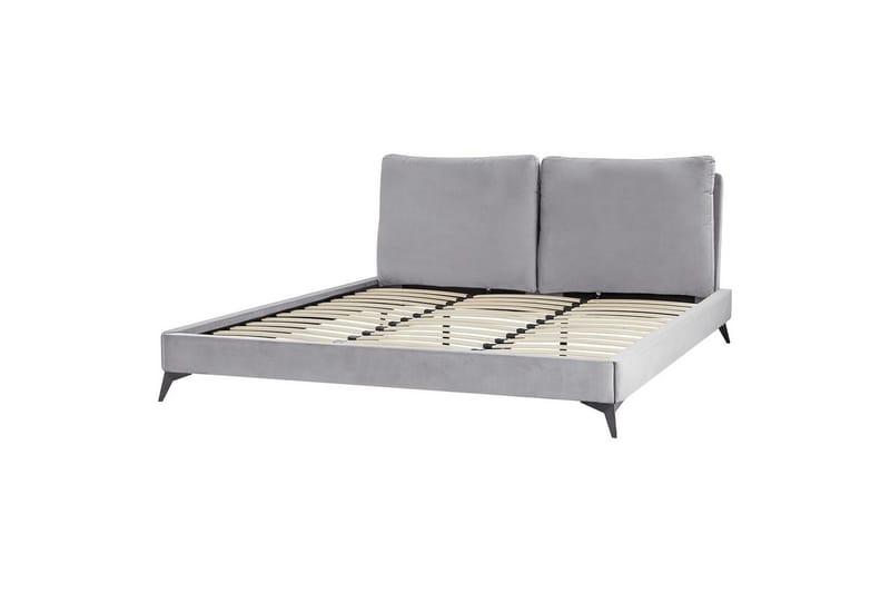 Seng med lamelramme Melle, Grå, sort/Fløjl, 180x200 cm