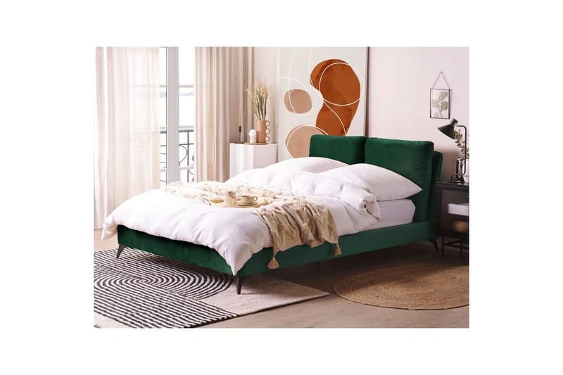 Seng med lamelramme Melle - Grøn, Sort/Fløjl, Grøn, Sort/Velour, Grøn, sort/fløjl, Grøn, sort/Fløjl, 140x200 cm - Møbler - Senge - Sengeramme & sengestel