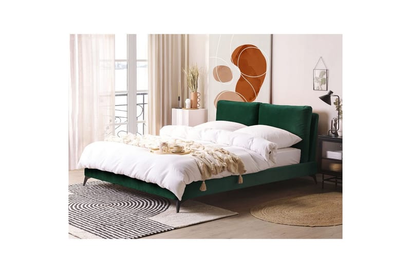 Seng med lamelramme Melle - Grøn, Sort/Velour, Grøn, sort/fløjl, Grøn, sort/Fløjl, Grøn, Sort/Fløjl, 160x200 cm - Møbler - Senge - Sengeramme & sengestel