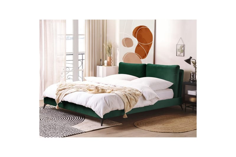 Seng med lamelramme Melle - Grøn, Sort/Velour, Grøn, sort/fløjl, Grøn, sort/Fløjl, Grøn, Sort/Fløjl, 180x200 cm - Møbler - Senge - Sengeramme & sengestel