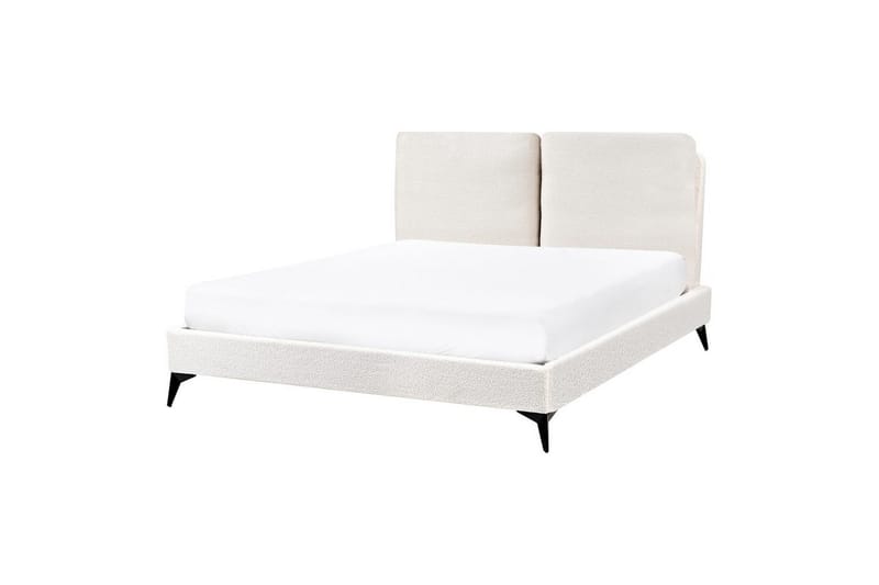 Seng med lamelramme Melle - Hvid, Sort/Bouclé, Hvid, Sort/bouclé, 140x200 cm - Møbler - Senge - Sengeramme & sengestel