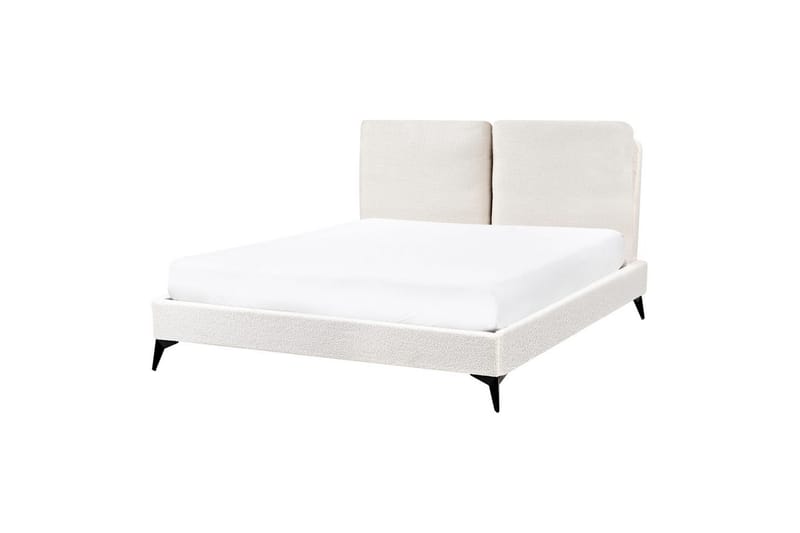 Seng med lamelramme Melle - Hvid, Sort/Bouclé, Hvid, Sort/bouclé, 140x200 cm - Møbler - Senge - Sengeramme & sengestel
