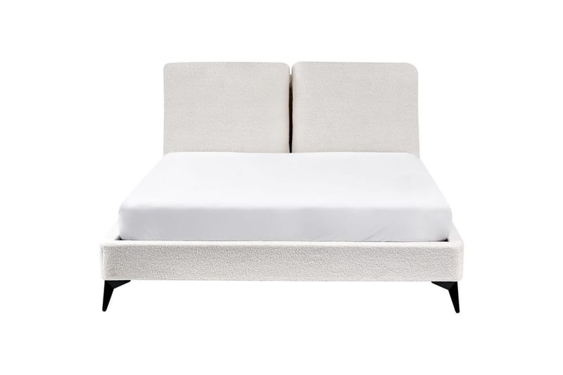 Seng med lamelramme Melle - Hvid, Sort/Bouclé, Hvid, Sort/bouclé, 140x200 cm - Møbler - Senge - Sengeramme & sengestel