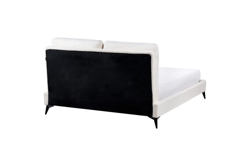 Seng med lamelramme Melle - Hvid, Sort/Bouclé, Hvid, Sort/bouclé, 140x200 cm - Møbler - Senge - Sengeramme & sengestel