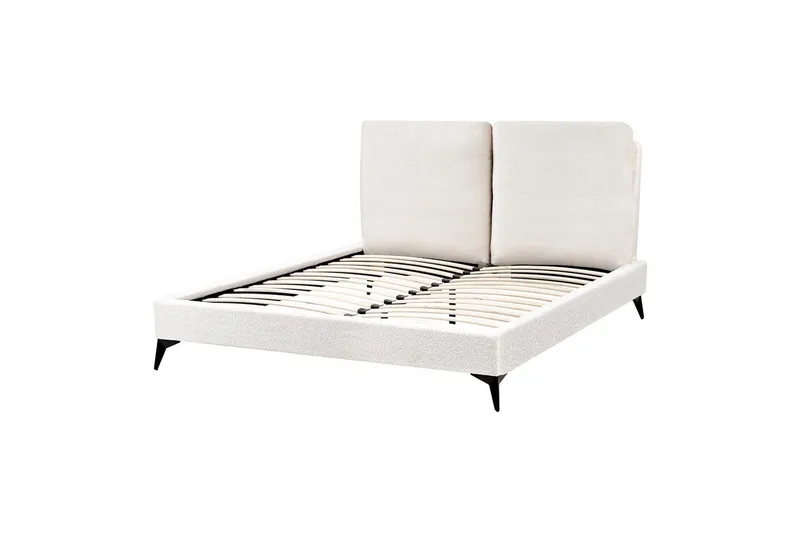 Seng med lamelramme Melle, Hvid, Sort/Bouclé, Hvid, Sort/bouclé, 140x200 cm