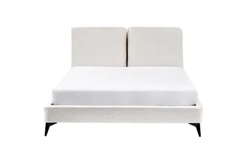 Seng med lamelramme Melle - Hvid, Sort/Bouclé, Hvid, Sort/bouclé, 140x200 cm - Møbler - Senge - Sengeramme & sengestel
