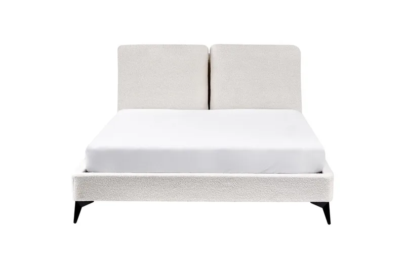 Seng med lamelramme Melle - Hvid, Sort/Bouclé, Hvid, Sort/bouclé, 140x200 cm - Møbler - Senge - Sengeramme & sengestel