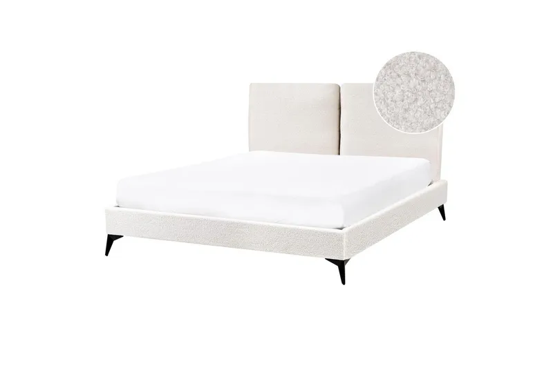 Seng med lamelramme Melle - Hvid, Sort/Bouclé, Hvid, Sort/bouclé, 140x200 cm - Møbler - Senge - Sengeramme & sengestel