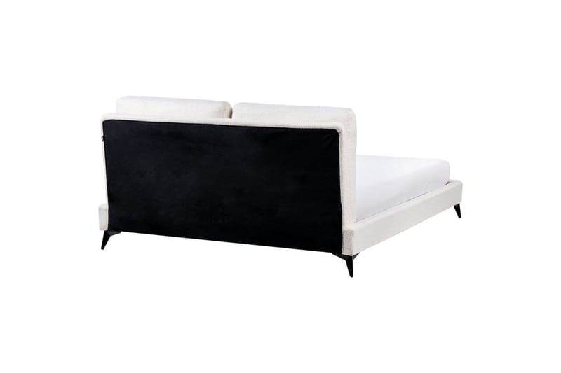 Seng med lamelramme Melle - Hvid, Sort/Bouclé, Hvid, Sort/bouclé, 160x200 cm - Møbler - Senge - Sengeramme & sengestel