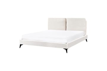 Seng med lamelramme Melle - Hvid, Sort/Bouclé, Hvid, Sort/bouclé, 160x200 cm - Møbler - Senge - Sengeramme & sengestel