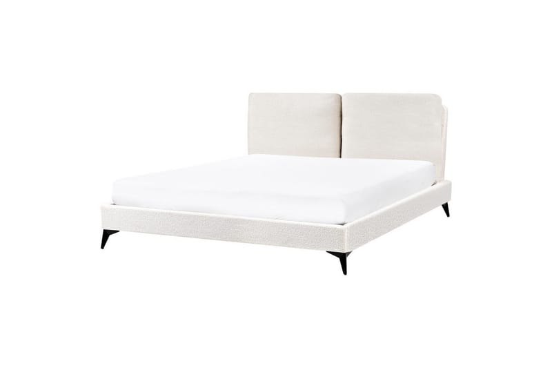 Seng med lamelramme Melle - Hvid, Sort/Bouclé, Hvid, Sort/bouclé, 160x200 cm - Møbler - Senge - Sengeramme & sengestel