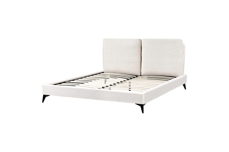 Seng med lamelramme Melle - Hvid, Sort/Bouclé, Hvid, Sort/bouclé, 160x200 cm - Møbler - Senge - Sengeramme & sengestel