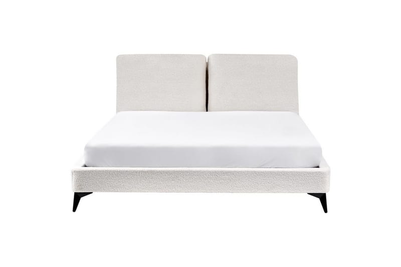 Seng med lamelramme Melle - Hvid, Sort/Bouclé, Hvid, Sort/bouclé, 160x200 cm - Møbler - Senge - Sengeramme & sengestel