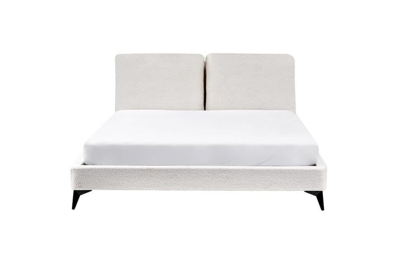 Seng med lamelramme Melle - Hvid, Sort/Bouclé, Hvid, Sort/bouclé, 160x200 cm - Møbler - Senge - Sengeramme & sengestel