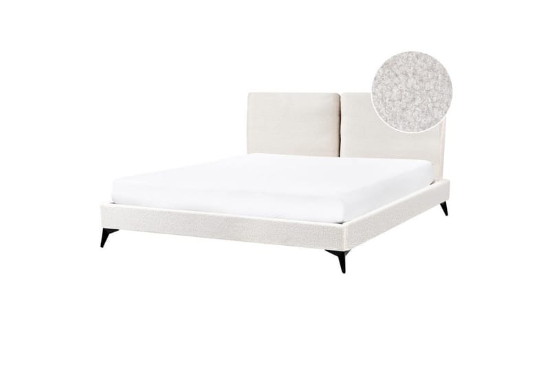 Seng med lamelramme Melle - Hvid, Sort/Bouclé, Hvid, Sort/bouclé, 160x200 cm - Møbler - Senge - Sengeramme & sengestel