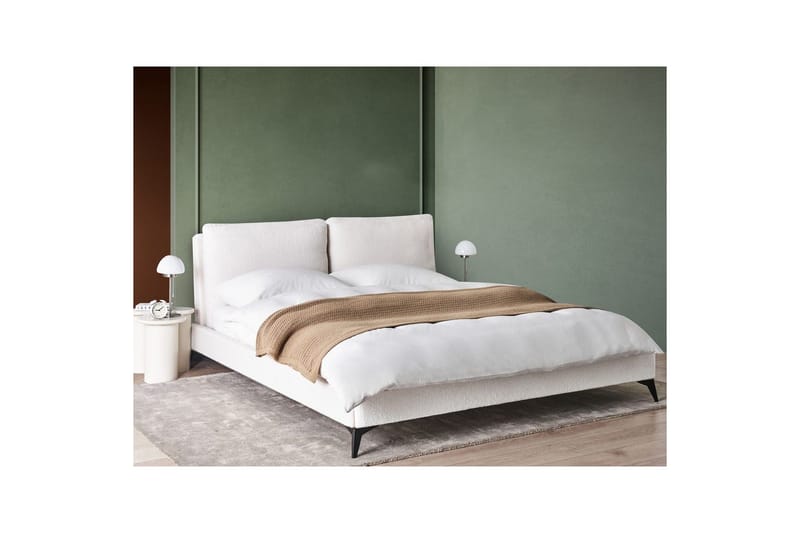 Seng med lamelramme Melle - Hvid, Sort/Bouclé, Hvid, Sort/bouclé, 180x200 cm - Møbler - Senge - Sengeramme & sengestel
