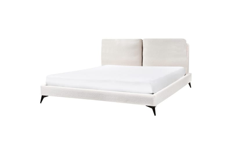 Seng med lamelramme Melle - Hvid, Sort/Bouclé, Hvid, Sort/bouclé, 180x200 cm - Møbler - Senge - Sengeramme & sengestel
