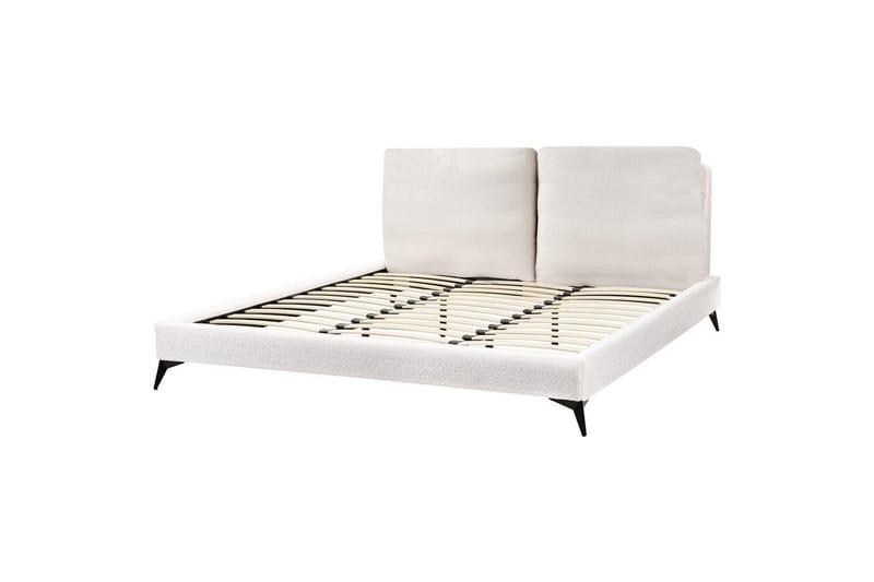Seng med lamelramme Melle, Hvid, Sort/Bouclé, Hvid, Sort/bouclé, 180x200 cm