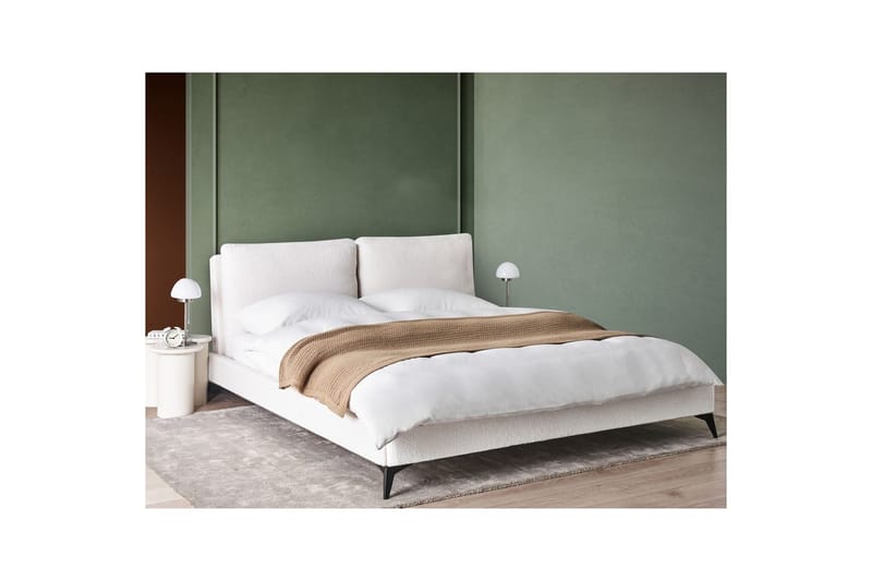 Seng med lamelramme Melle - Hvid, Sort/Bouclé, Hvid, Sort/bouclé, 180x200 cm - Møbler - Senge - Sengeramme & sengestel