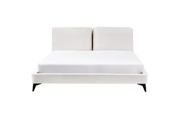 Seng med lamelramme Melle - Hvid, Sort/Bouclé, Hvid, Sort/bouclé, 180x200 cm - Møbler - Senge - Sengeramme & sengestel