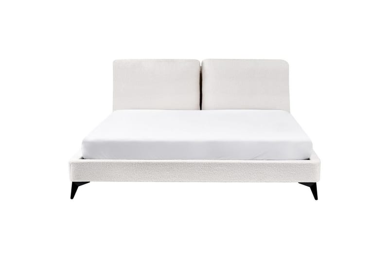 Seng med lamelramme Melle - Hvid, Sort/Bouclé, Hvid, Sort/bouclé, 180x200 cm - Møbler - Senge - Sengeramme & sengestel