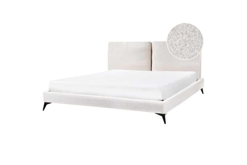 Seng med lamelramme Melle - Hvid, Sort/Bouclé, Hvid, Sort/bouclé, 180x200 cm - Møbler - Senge - Sengeramme & sengestel