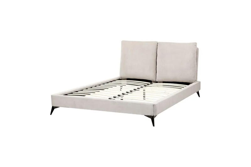 Seng med lamelramme Melle, Lysebeige/Fløjl, Lys beige/Fløjl, 140x200 cm
