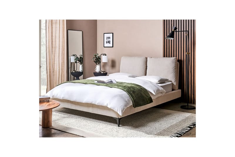 Seng med lamelramme Melle - Lysebeige/Fløjl, Lys beige/Fløjl, 140x200 cm - Møbler - Senge - Sengeramme & sengestel
