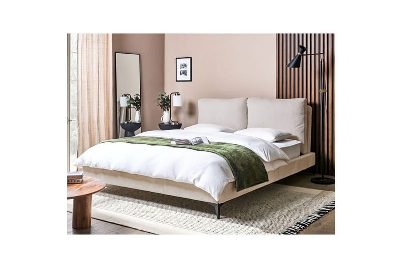 Seng med lamelramme Melle - Lysebeige/Fløjl, Lys beige/Fløjl, 160x200 cm - Møbler - Senge - Sengeramme & sengestel